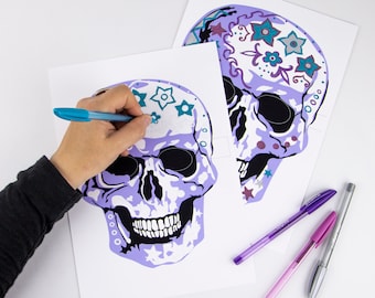 Día de Muertos, Máscara de Calavera, Halloween, Día de Muertos, máscaras para colorear, 2 máscaras, Actividad para adultos y niños, PDF Máscaras para colorear y usar