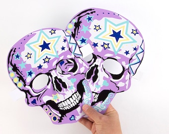 Máscaras de Calaveras de Papel, Día de Muertos, Día de Muertos, calaveras de azúcar con diseño de estrellas Actividad para adultos y niños, Máscaras para hacer, Máscara de halloween