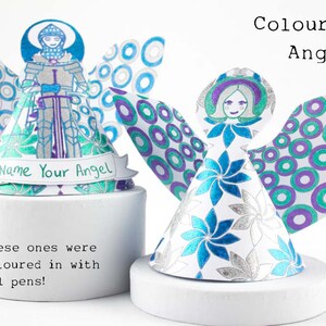 Christmas decorations, man angel and lady angel to personalise with label, Angel craft to make and colour, pdf file to download
