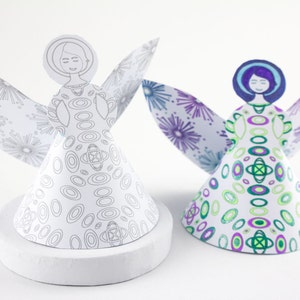 Angel Ornament man and women pdf file, download, print, color and make at home, 3d paper art, Angel Gabriel designs with labels image 4