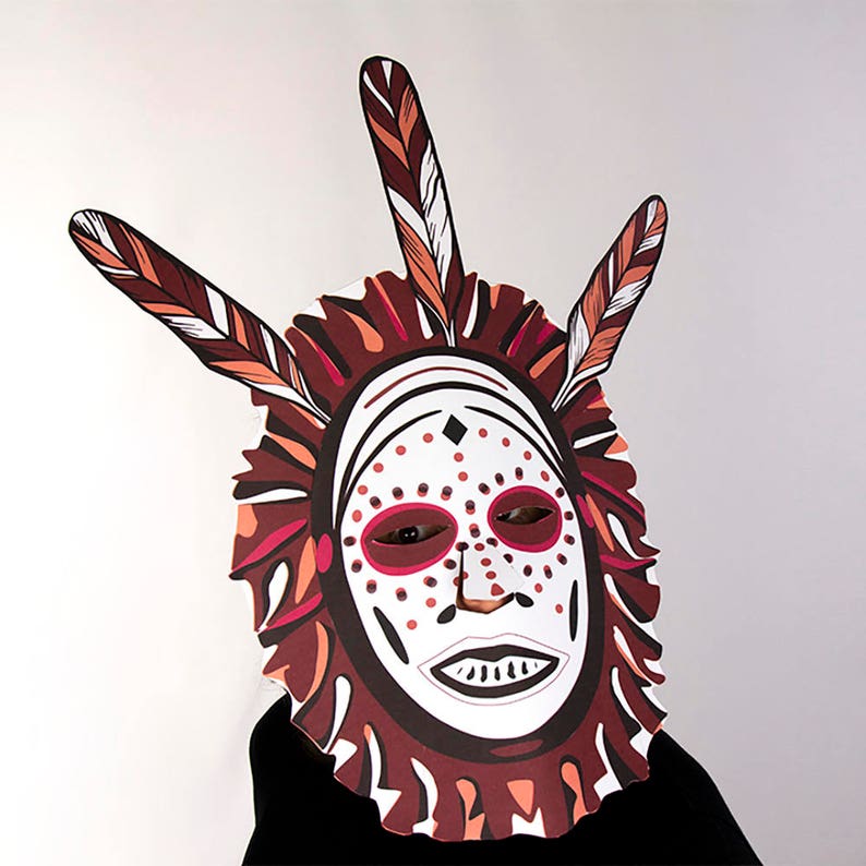 African style mask Adult &amp; child Paper Craft activity Witch doctor wall