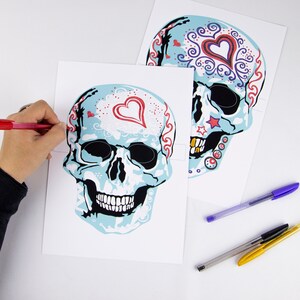 Descarga de máscara de calavera, calavera de azúcar, máscaras de Halloween, Día de Muertos, máscaras de 2 colores, actividad para adultos y niños, máscaras de calavera descarga PDF imagen 4