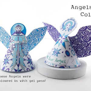 Angel Art, paper decorations, male and female angels to color, party décor, personalised favors, table ornament, angels printable pdf file