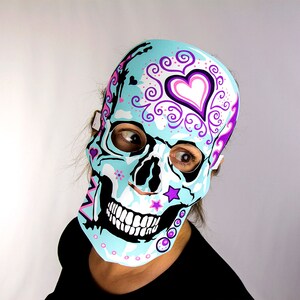 Day of the Dead, Día de Muertos, sugar skulls with heart design Adult and child activity, Masks to make image 9