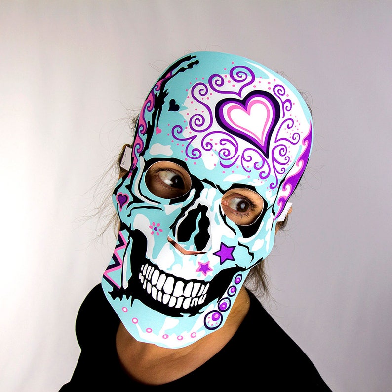 Día de Muertos, Día de Muertos, calaveras de azúcar con diseño de corazón Actividad para adultos y niños, Máscaras para hacer imagen 9