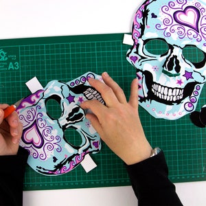 Day of the Dead, Día de Muertos, sugar skulls with heart design Adult and child activity, Masks to make image 5