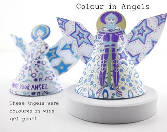 Christmas Decoration diy Male and female angels, pdf file to print and colour, detailed decor for party, tree decor, craft activity gift