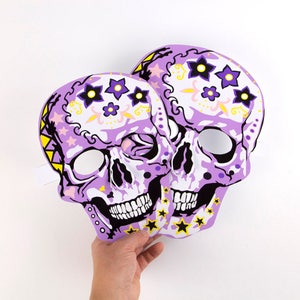 Make Skull Masks,Halloween skulls Day of the Dead, Día de Muertos, sugar skulls with flowers design Adult and child activity, Masks to make