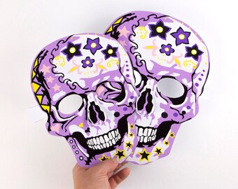 Make Skull Masks,Halloween skulls Day of the Dead, Día de Muertos, sugar skulls with flowers design Adult and child activity, Masks to make