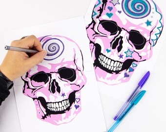 Pink Skull Masks, Día de Muertos, Halloween, Day of the Dead, halloween colour in mask,  2 masks, Adult and child activity, Masks to colour