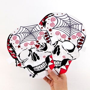 Paper Craft,  Halloween Skull mask, Day of the Dead, Día de Muertos, sugar skulls with spider web, Adult and child activity, Masks to make