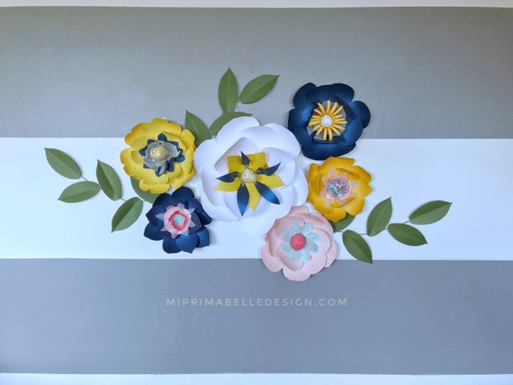Amber Yellow Flower Wall Navy Blue Bedroom Wall Art Forest Green 3d Decor