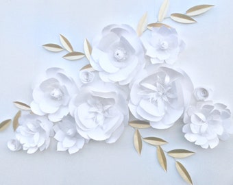 All white floral backdrop wall, bridal shower floral decor, neutral nursery wall art, sweetheart table flower backdrop