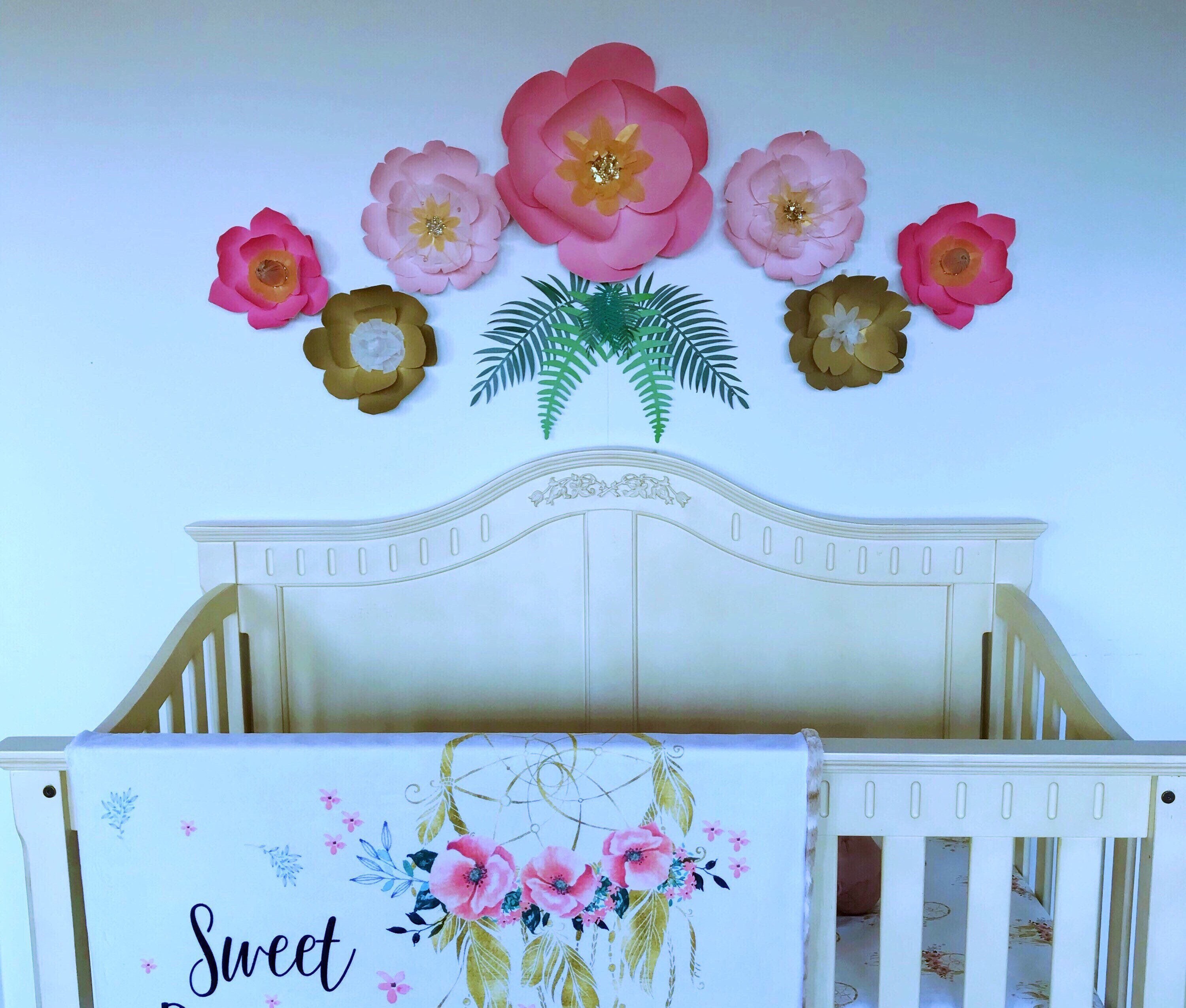 C Pink Nursery Flower Wall Paper Bedroom Accent 3d Backdrop Gold Flower Decor Birthday Party Gallery Photo