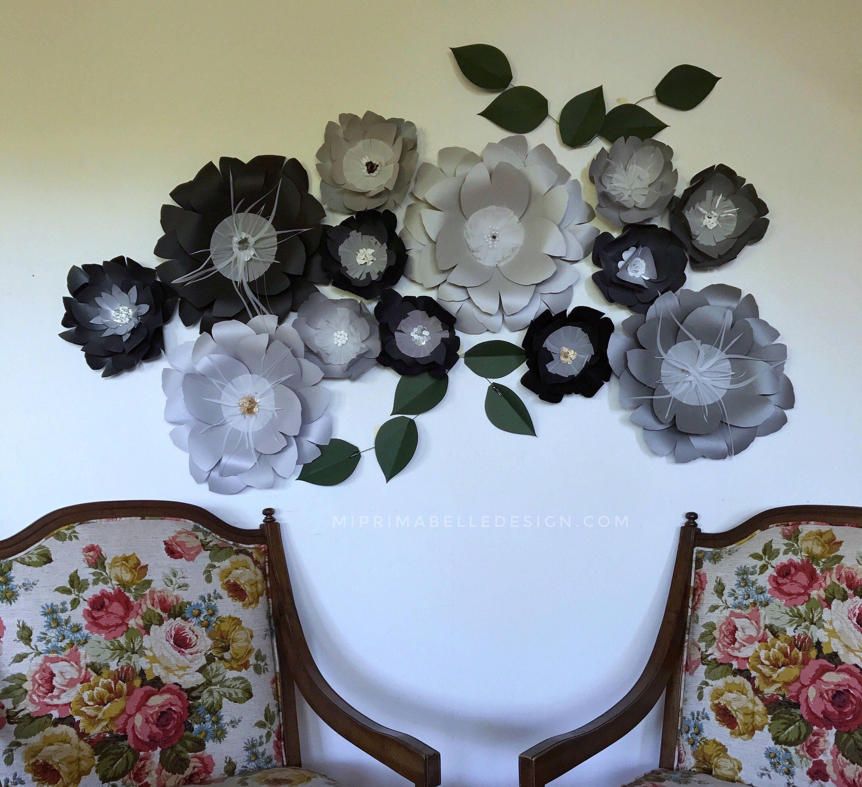 Black paper flowers black wall decor black giant flowers black Etsy