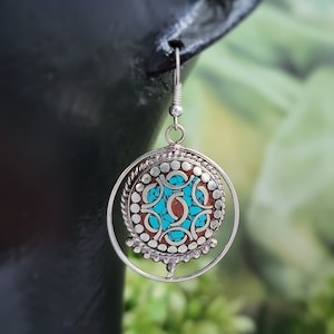 Tibetan turquoise earring,Sky blue earring,Ethnic earrings,Tibetan silver earrings,Tribal earrings,Turquoise,Gift for her,Gypsy earring