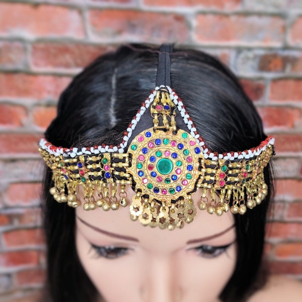Gold Tone Tribal Forehead Band,Belly Dance Jewelry,Gypsy Headdress,Head jewelry,Head bend,Hair jewelry,Headdress,Afghan Tribal headdress