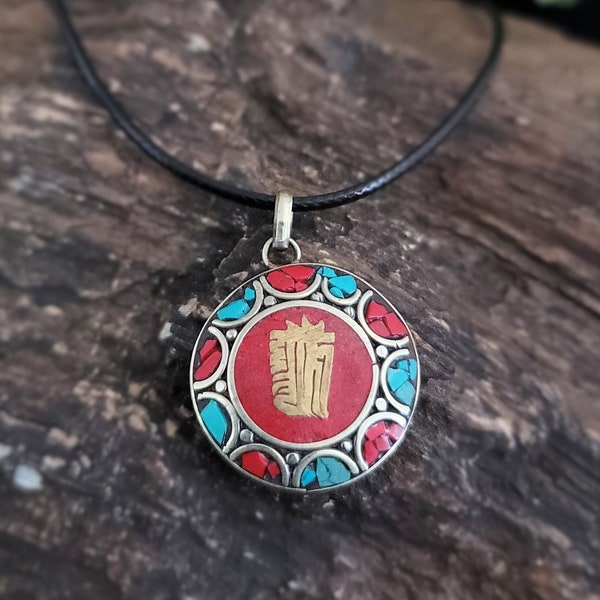 Tibetan kalachakra necklace,Buddha  pendant,Tibetan pendant,Tibetan jewelry,Blue pendant,Buddha symbol,Turquoise pendant,Men's pendant