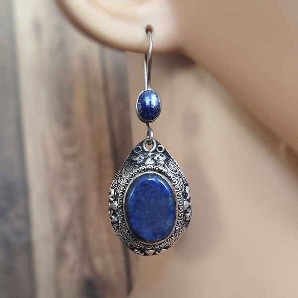 Lapis lazuli earring,Afghan earring,Gypsy earring,Kuchi earring,Hippie earring,Lapis jewelry,Tribal earring,Gift for her,FREE SHIPPING