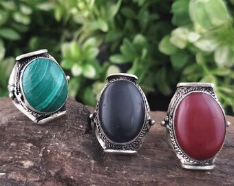 Tibetan red jade ring,Malachite ring,Dark purple ring,Nepali ring, Malachite jewelry,Onyx jewelry,Tibetan jewelry,Green stone