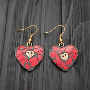 Hippie Earring,Gypsy Boho Earring,Dangle Earrings,Nepali Earrings ,Tibetan Earring,Gypsy Boho,Coral Earring,Red Earring,Heart shaped Earring