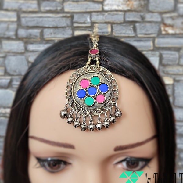 Multi Gem Maang Tikka,Tribal forehead jewelry,Matha Patti,Afghan hair jewelry,Kuchi tika,Hair jewelry,Forehead jewelry,Hair accesorie