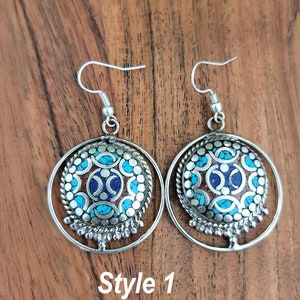 Tibetan turquoise earring,Sky blue earring,Ethnic earrings,Tibetan silver earrings,Lapis earrings,Turquoise,Gift for her,Gypsy earring