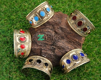 Bracelet de manchette afghan, bracelet en pierre de Kuchi, bracelet en pierre rouge, manchette en pierre noire, bijoux afghans, bracelet bleu de ciel, bracelet afghan, bracelet de manchette large, bracelet de manchette large