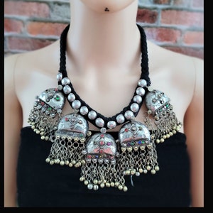 Kuchi bells and button necklace,Statement necklace,Bib necklace,Tribal necklace,Afghan Ethnic necklace,Free shipping