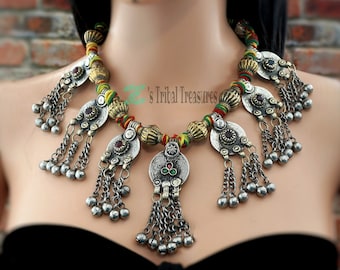 Coins and metal beads necklace,Kuchi coin necklace,Beaded necklace,Tribal necklace,Afghan necklace,Gypsy necklace,Coin jewelry,Coin necklace