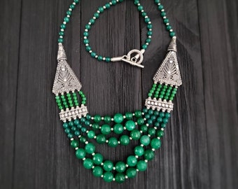 Green Jade Necklace,Beaded Necklace,Tibetan Necklace,Jade stone,Green Jewelry,Nepali Necklace,Green Necklace,Black Necklace,Red Necklace