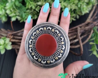 Carnelian chunky ring,Kuchi ring,Gypsy ring,Afghan Tribal ring,Large ring,Aqeeq ring,Afghan jewelry,Carnelian stone,Brown jewelry