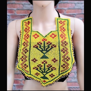 Kuchi beaded necklace,Gypsy necklace,Tribal necklace,Yellow bead necklace,Kuchi Afghan jewelry