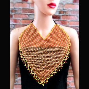 Collar de cuentas Kuchi, collar tribal, collar étnico, collar babero de cuentas, collar de cuentas amarillas y rojas, collar llamativo, envío gratuito