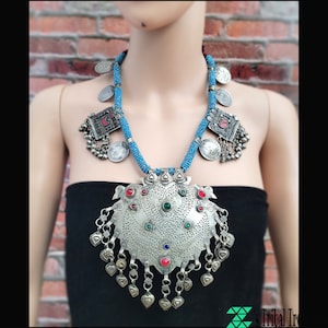 Kuchi coin necklace,Beaded necklace,Tribal necklace,Afghan necklace,Gypsy necklace,Coin jewelry,Vintage coin necklace,Large Pendant
