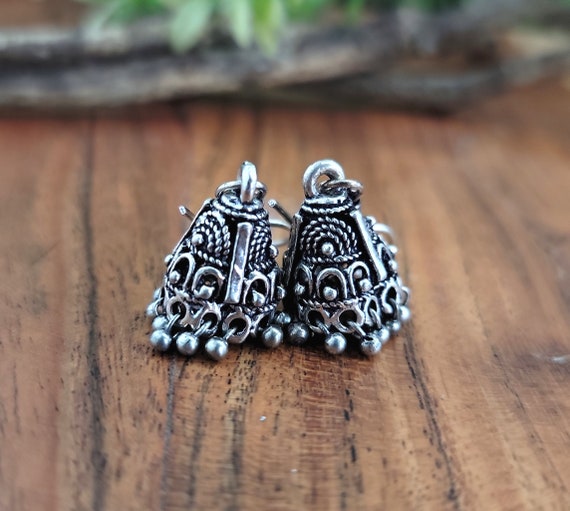 Mini jhumka earring,Indian jhumka,Antique silver … - image 5