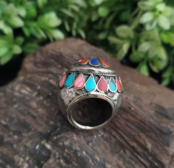 Afghan Dome Statement Ring,Lapis Ring,Turquoise R… - image 5