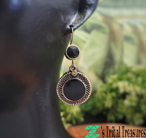 Black enamel earring,Kuchi black earring,Afghan j… - image 3