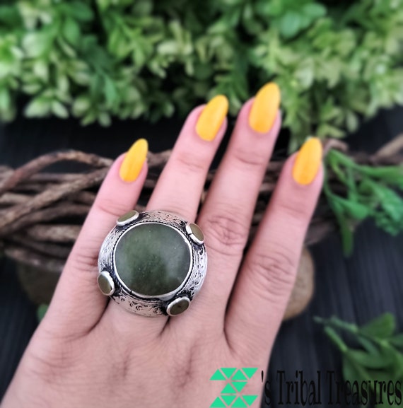 Green agate ring,Afghan ring,Gypsy ring,Kuchi rin… - image 8