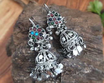 Silver tone jhumka earring,Kuchi jhumka,Kashmiri hoop earring,,Kuchi earring,Tribal earring,Indian earring,Hippie earring,Jhumka earring