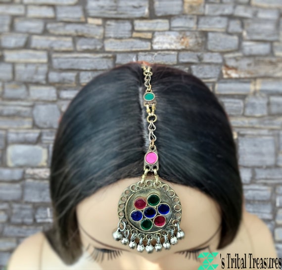 Multi Gem Maang Tikka,Tribal forehead jewelry,Mat… - image 2