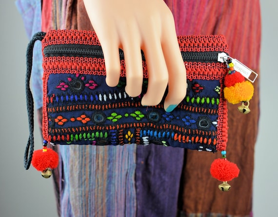 Dark blue and red clutch bag,Sindhi embroidery ba… - image 1