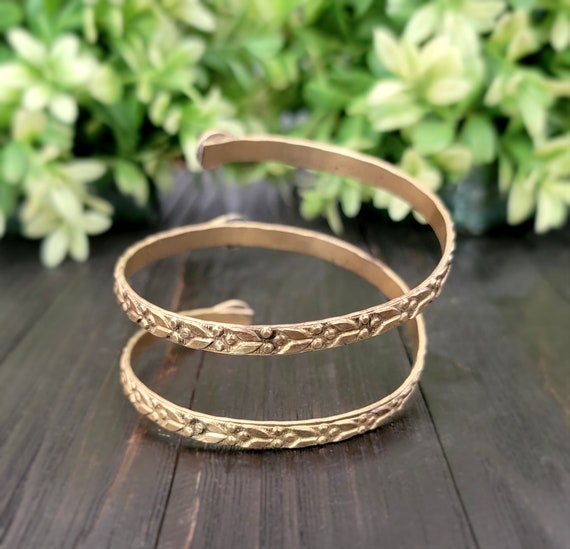 Golden brass tribal cuff,Ethnic bracelet,Spiral c… - image 8