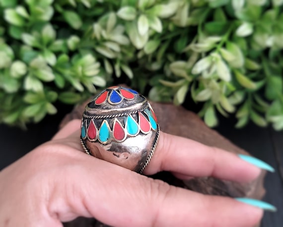 Afghan Dome Statement Ring,Lapis Ring,Turquoise R… - image 4