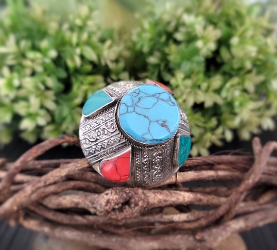 Chunky turquoise ring,Afghan ring,Kuchi tribal ri… - image 5