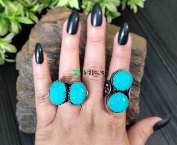 kuchi Turquoise ring,Afghan ring,Kuchi ring,Turqu… - image 10