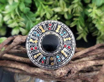 Kuchi Black onyx ring,Kuchi ring,Gypsy ring,Black ring,Tribal ring,Black jewelry,Chunky ring,Statement ring,Black jewelry,Men's ring