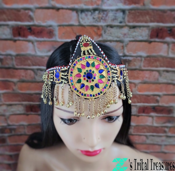 Gold Tone Tribal Forehead Band,Belly Dance Jewelr… - image 1
