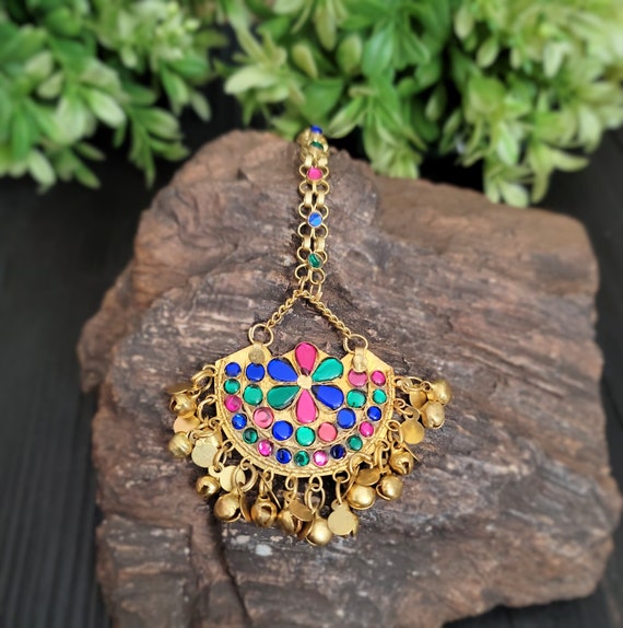 Gold Tone Maang Tikka,Tribal forehead jewelry,Mat… - image 3