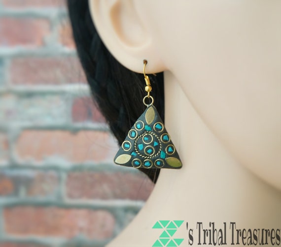 Nepali earring,Boho earring,Turquoise earring,Mos… - image 3